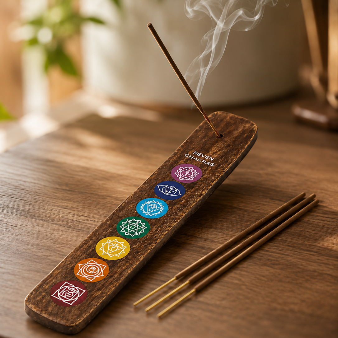 Seven Chakras Wooden Incense Holder