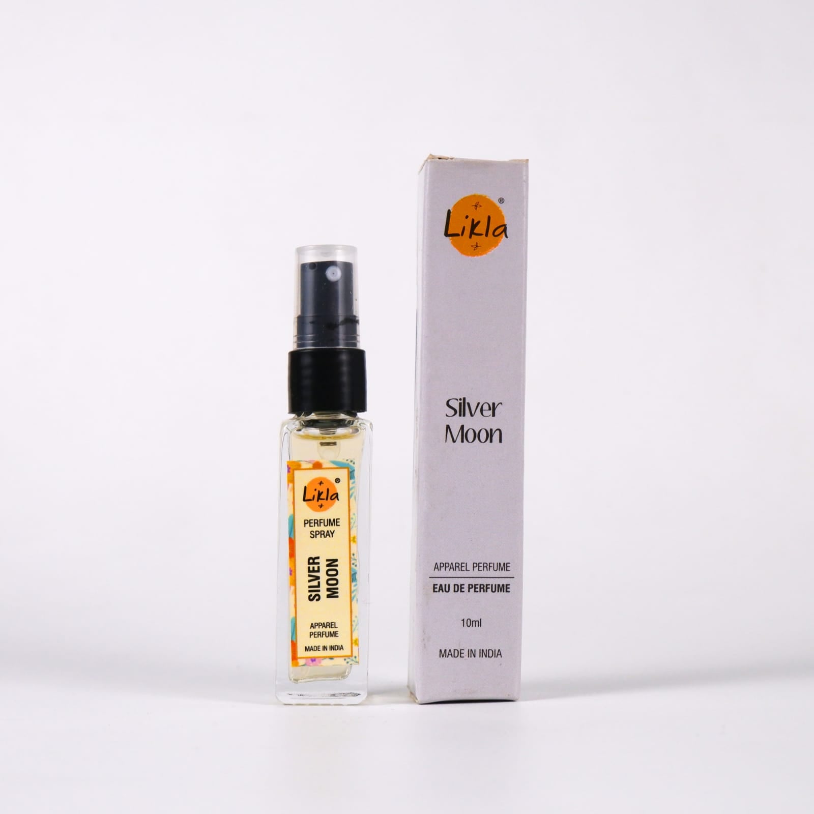 Likla Silver Moon perfume spray bottle and packaging on a white background